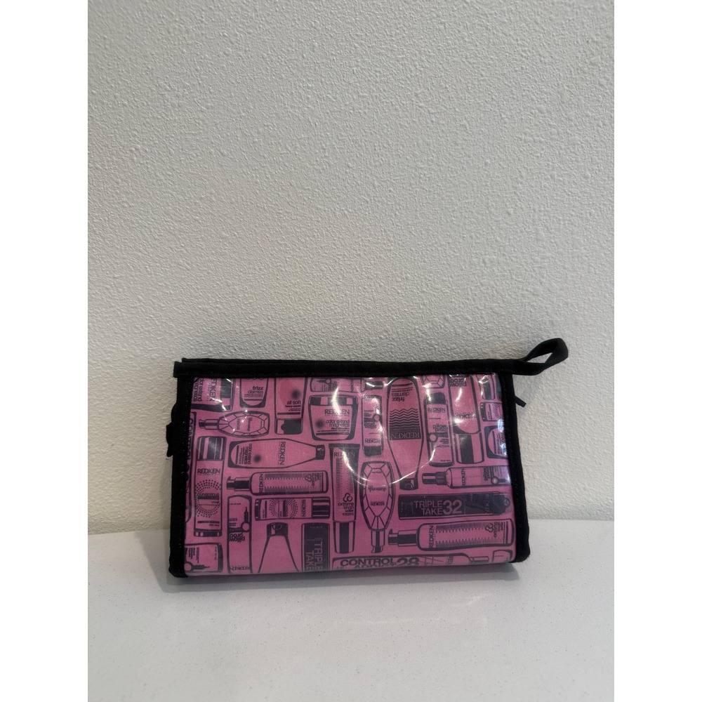 Redken Pink Clear Vinyl Cosmetic Bag Hair Product Graphic Print Makeup Pouch 8in